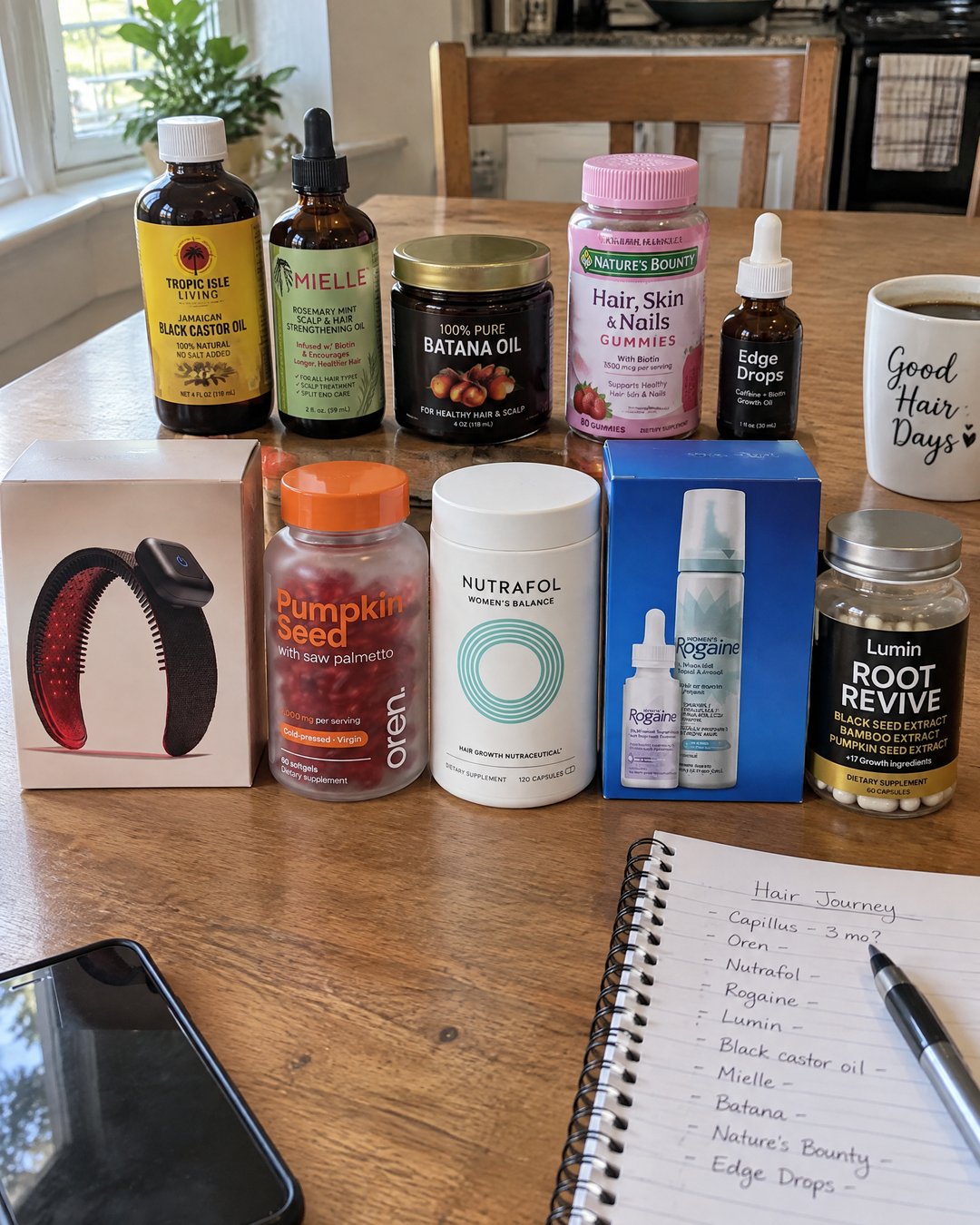 Everything I tested, lined up on my kitchen table
